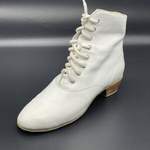 Manufacture Laskin Russia Dance Ankle Boots Soft Leather US 10.5 EU 42 White